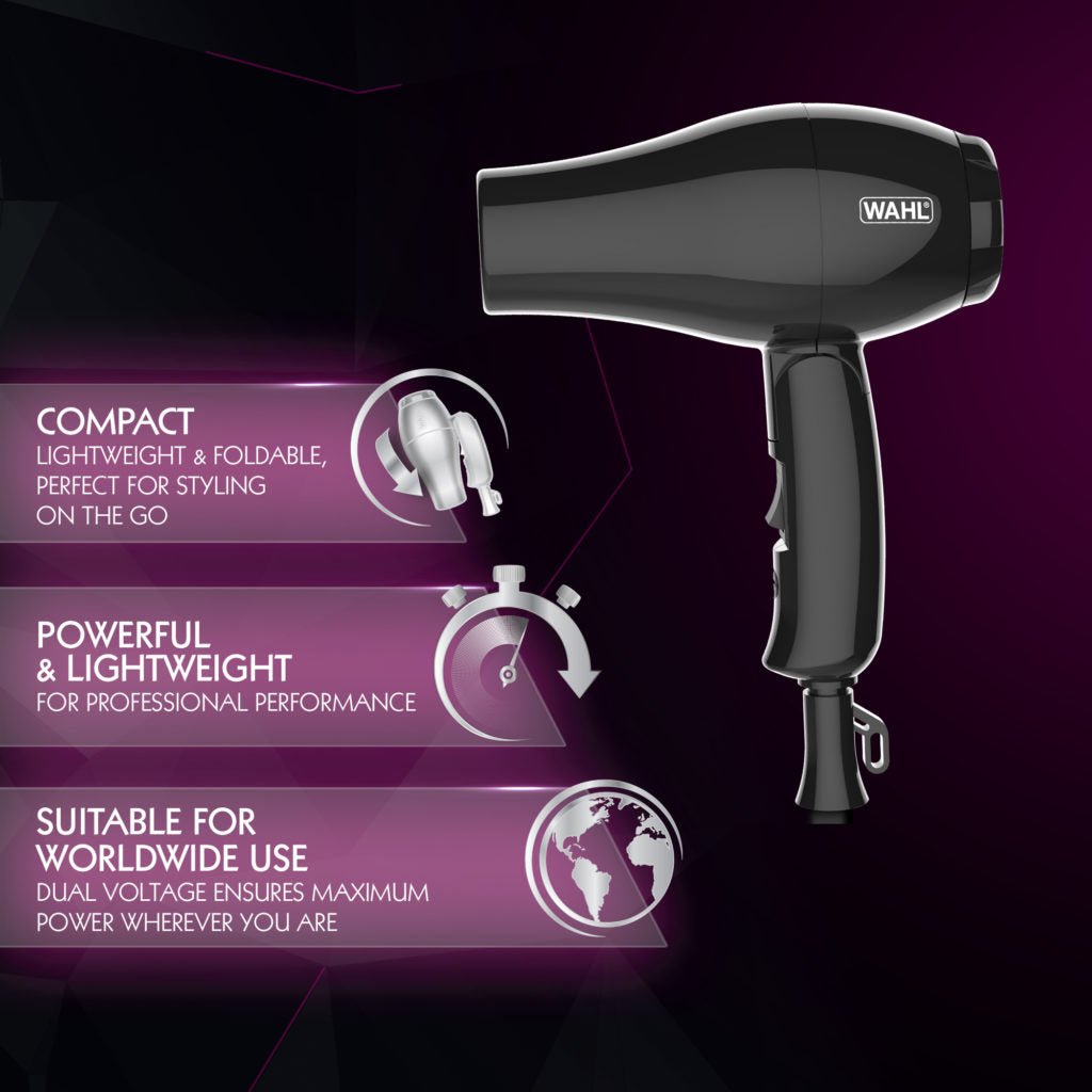 Wahl Travel Hair Dryer Black - Southwestsix Cosmetics Wahl Travel Hair Dryer Black BlowDryer Wahl Southwestsix Cosmetics Wahl Travel Hair Dryer Black