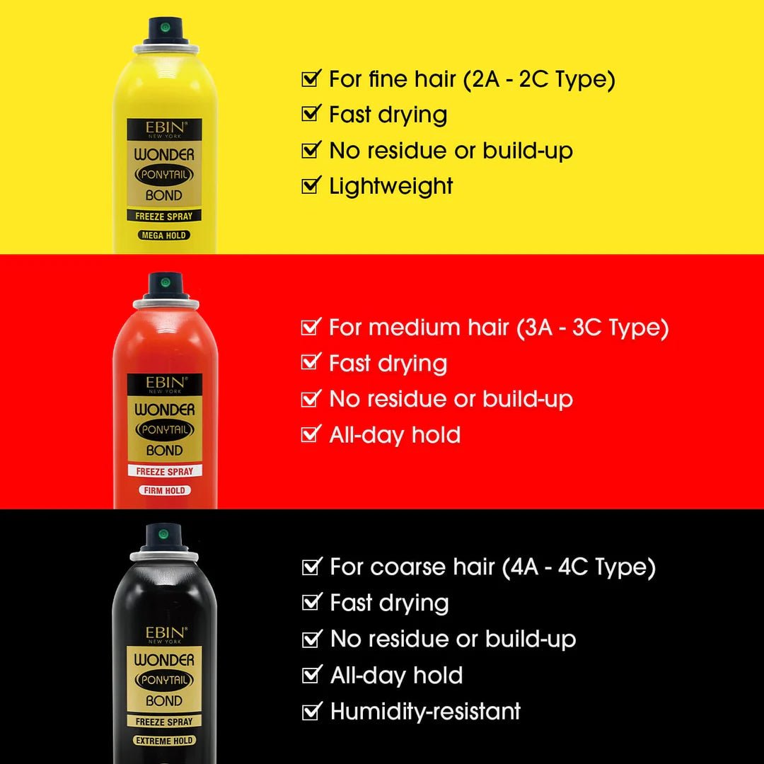 EBIN New York Wonder Ponytail Bond Freeze Spray - Extreme Hold (Coarse Hair) 8oz - Southwestsix Cosmetics EBIN New York Wonder Ponytail Bond Freeze Spray - Extreme Hold (Coarse Hair) 8oz Hair Care EBIN New York Southwestsix Cosmetics 812429037372 EBIN New York Wonder Ponytail Bond Freeze Spray - Extreme Hold (Coarse Hair) 8oz